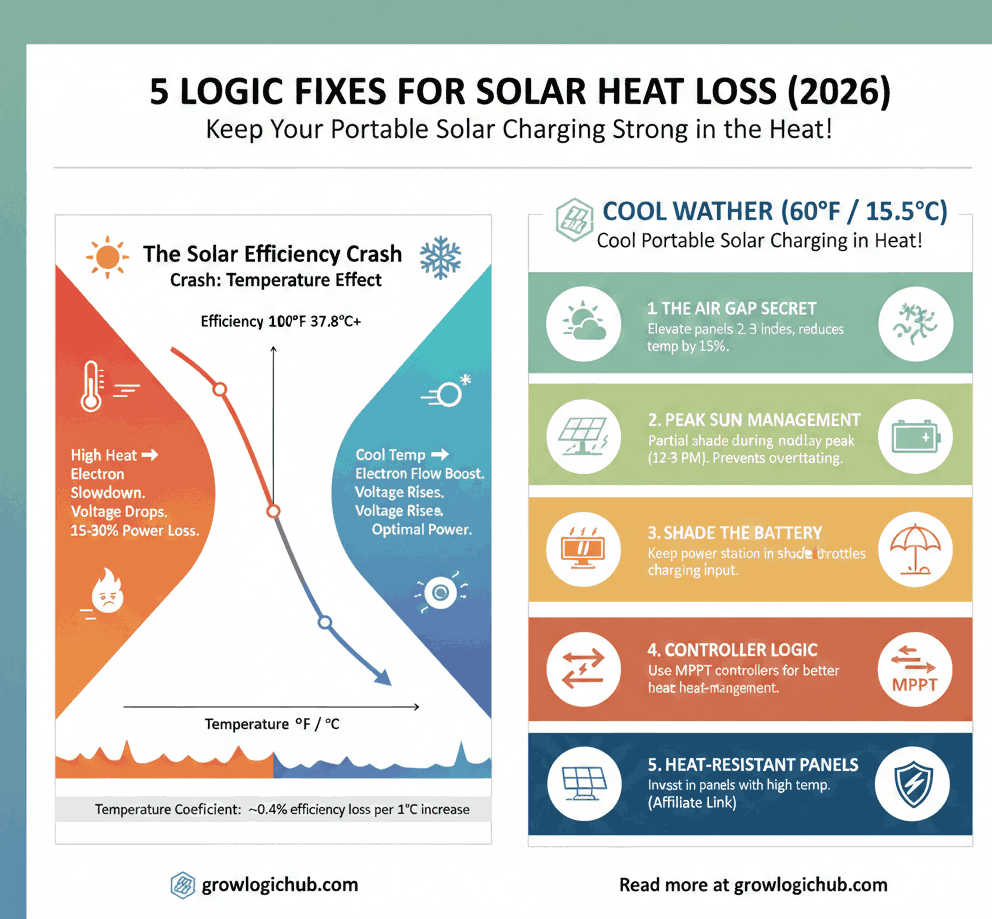 Best solar panels for camping efficiency vs temperature infographic