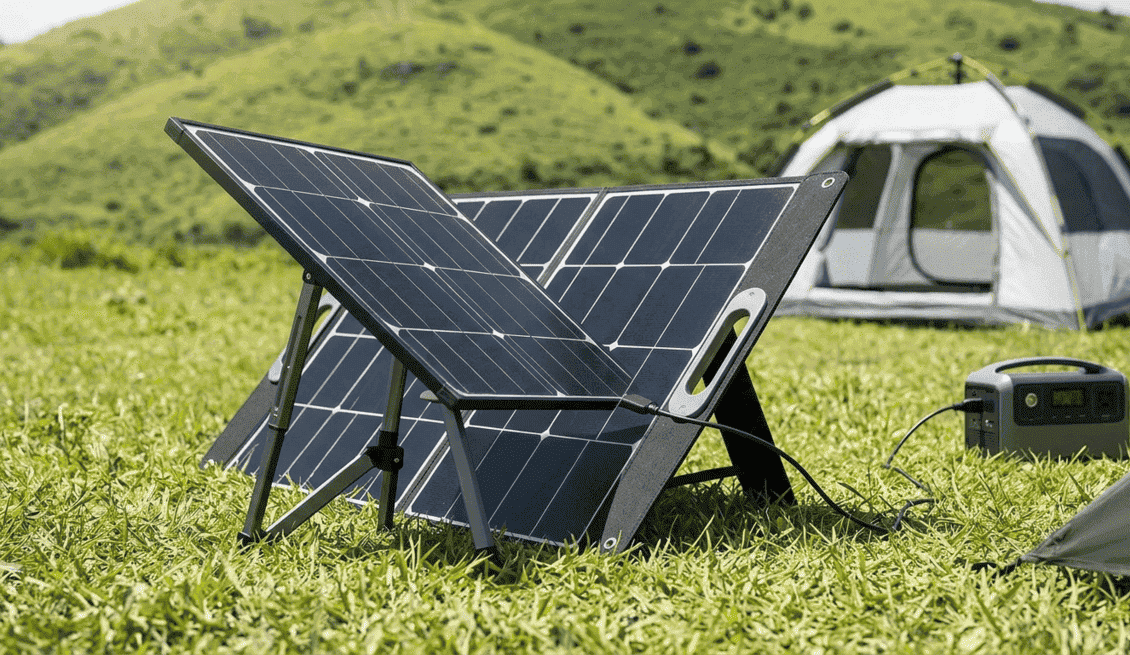 Best portable solar panels for camping setup at a sunset campsite