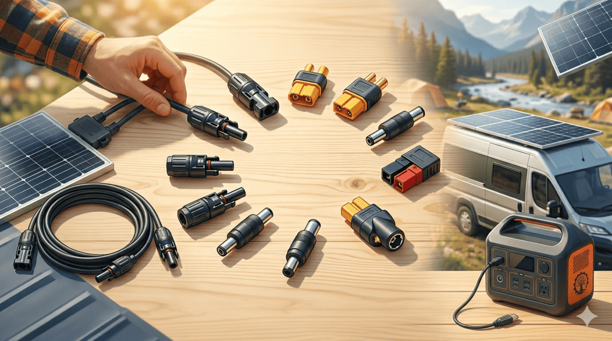 solar panel adapter connectors comparison for EcoFlow and Jackery portable power stations camping setup 2026