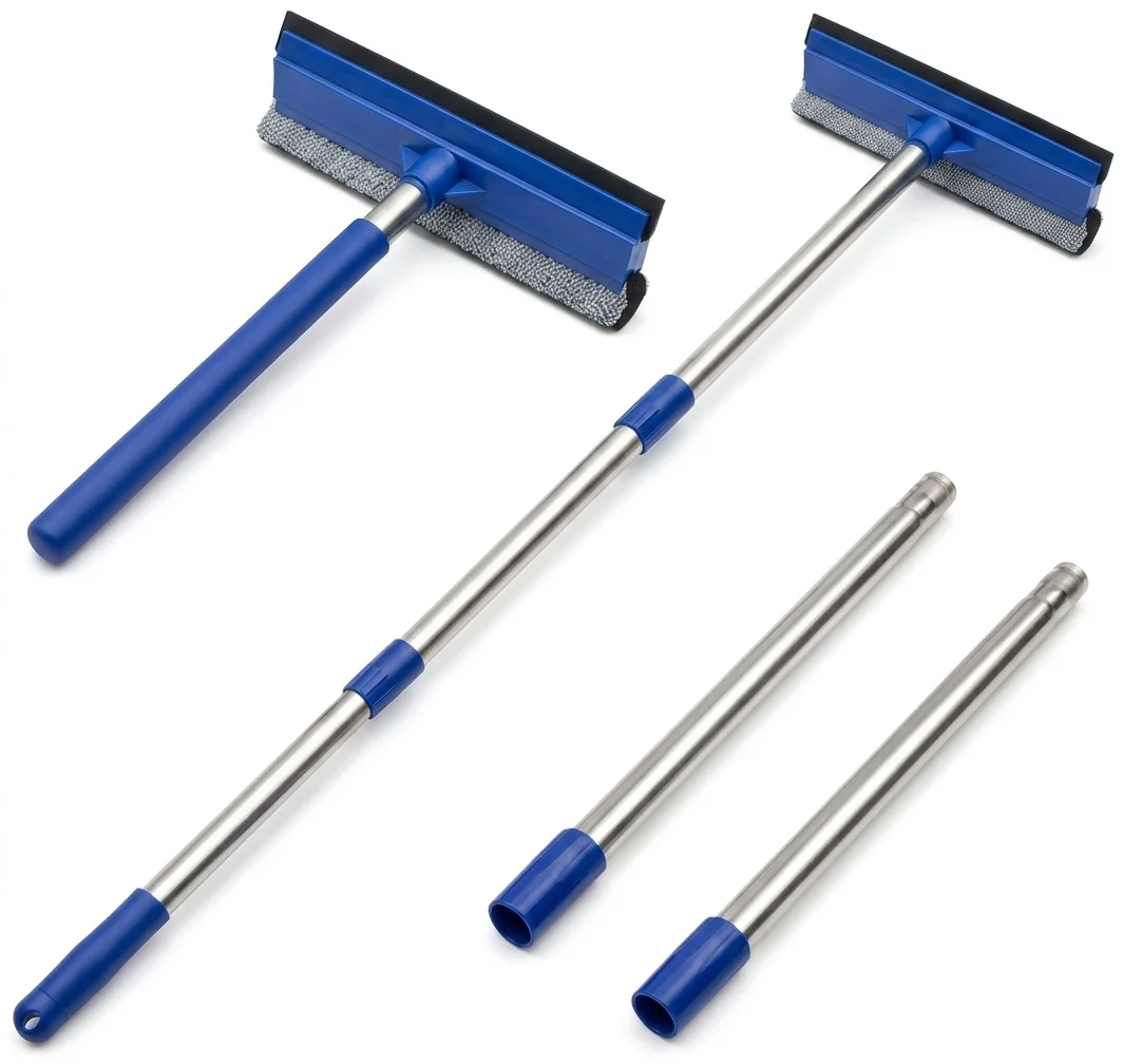 ITTAR 60 inch window cleaning kit with stainless steel extension pole, microfiber washer and rubber squeegee