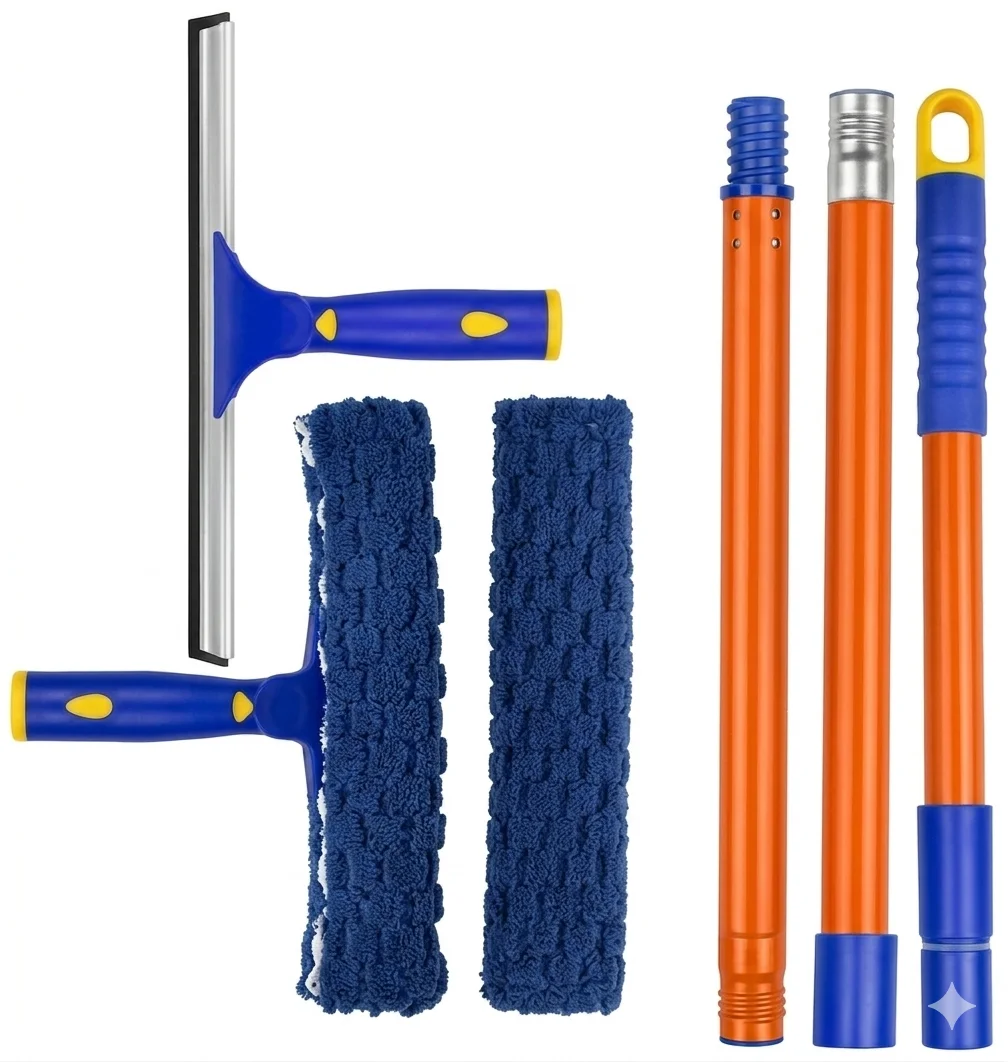 MR.SIGA professional window cleaning combo with silicone blade squeegee and chenille microfiber washer — rated for Pakistan summer above 50°C